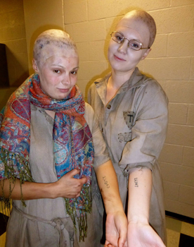 Back stage picture of two prisoners Uliana Alexyuk soprano and Carolyn Spraule mezzo soprano